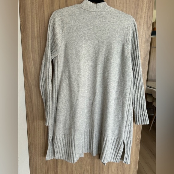 J.Jill Cardigan Gray Pockets Ribbed Contrast Cotton Blend Long Size Large petit - Picture 6 of 8